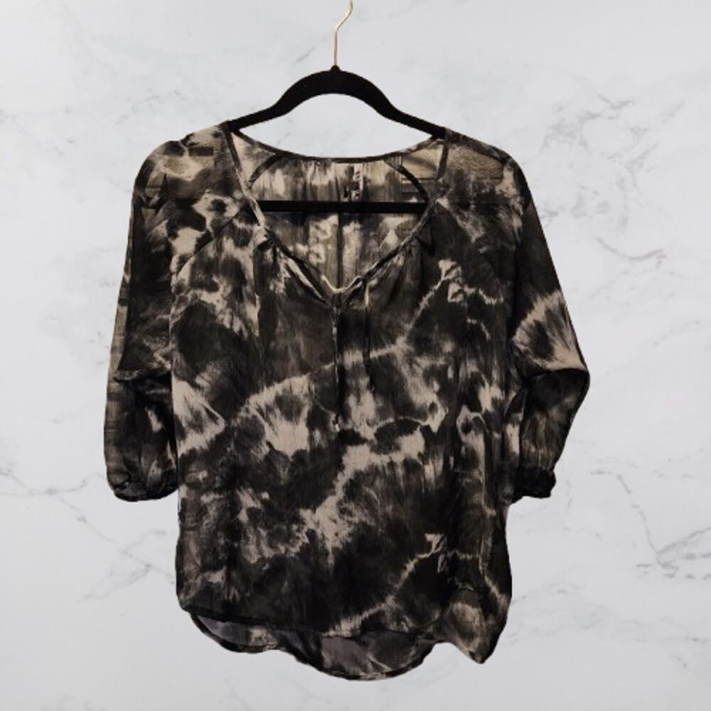Express Gray White Sheer Top Extra Small
